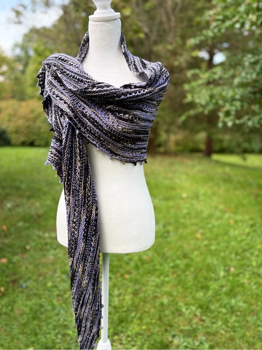 Bespoke Oversize Hand Knit Luxury Merino Shawl Purple & Black Whimsigoth Cottage